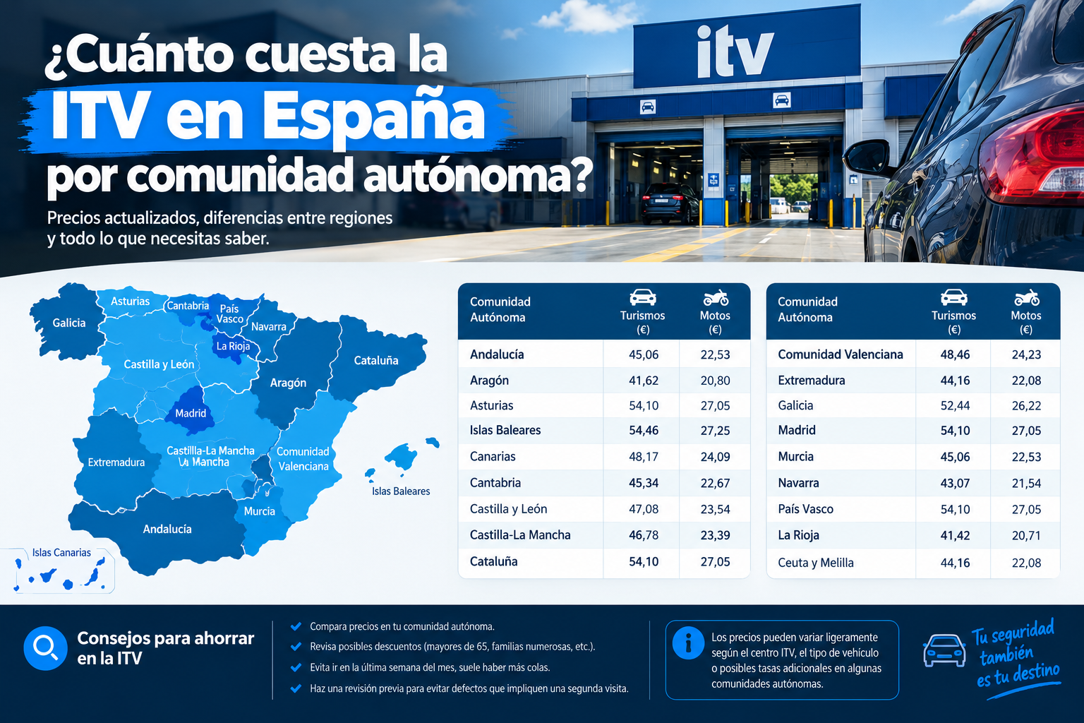 Cuánto cuesta la ITV en España por comunidad autónoma